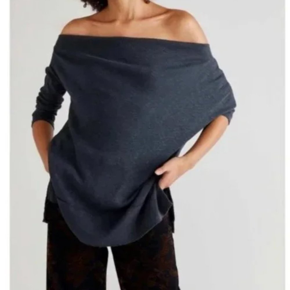Free People Off-Shoulder Long Sleeve Top - Dark Gray